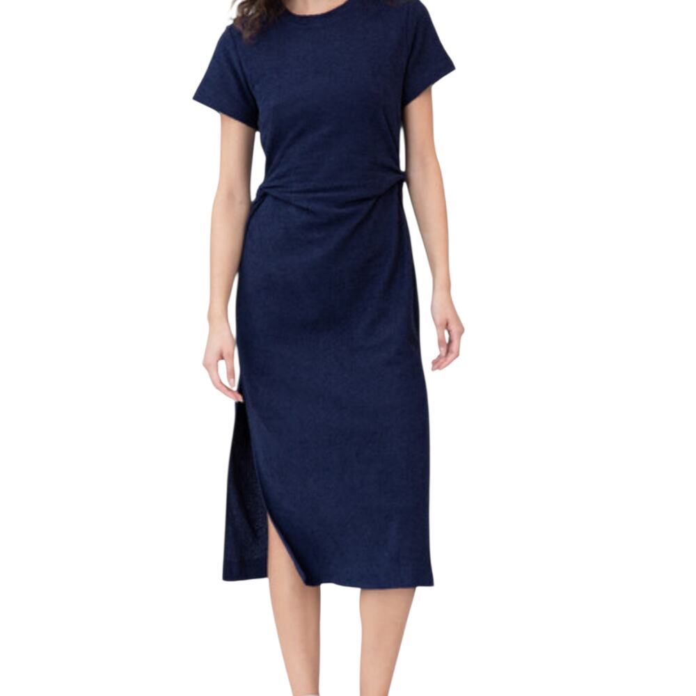 Women's Tayna Taylor Navy Blue Short Sleeve Aurora Terry Dress Elevated Beach M - Picture 2 of 16
